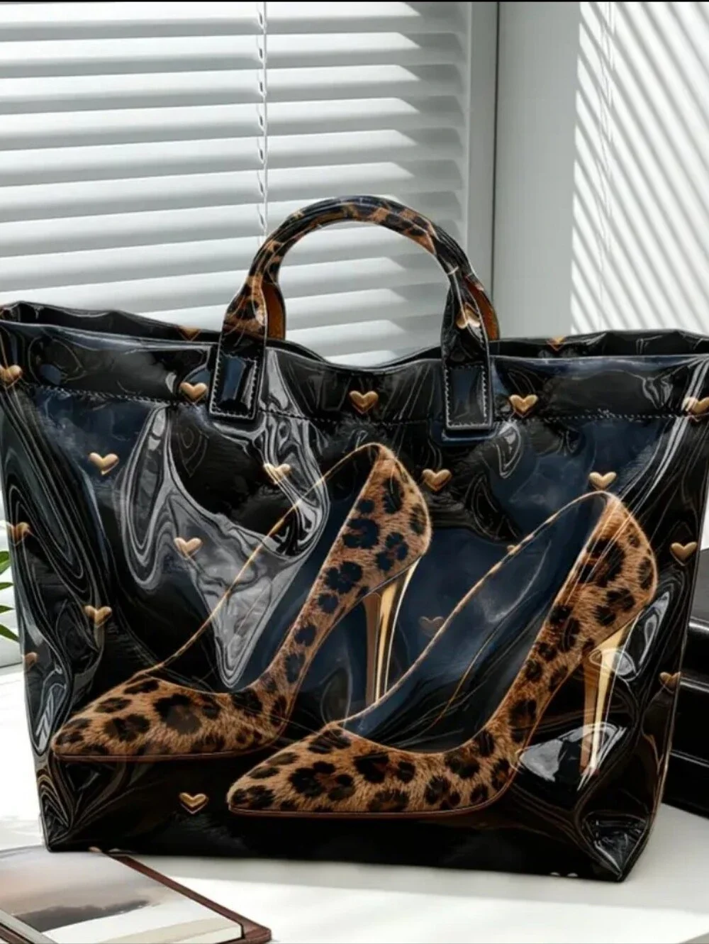 Women Stylish Leopard High Heel PVC Daily Commute Tote Bag